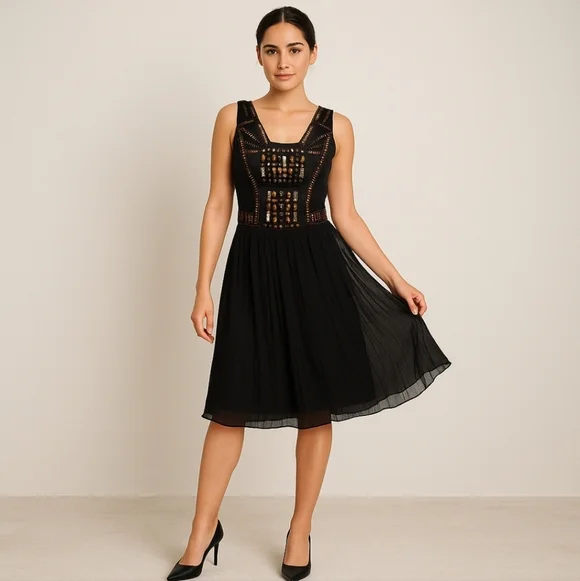 SUE WONG Nocturne Black Beaded Silk Cocktail Dress sz 6 - Picture 1 of 13